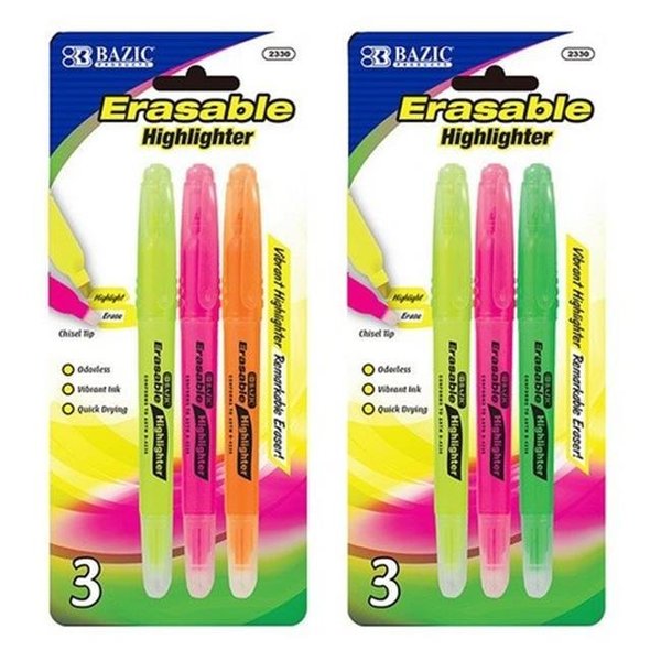 Bazic Products Bazic 2330  Yellow Erasable Highlighter (3/Pack) Pack of 24 2330